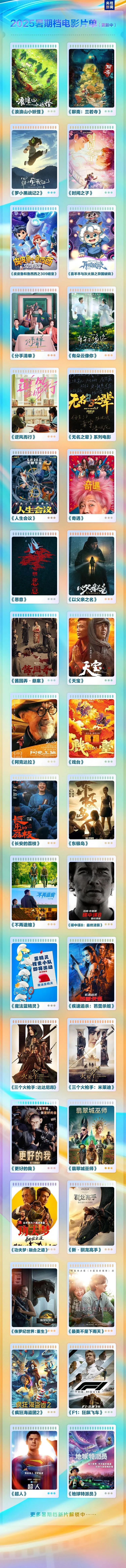 暑期档电影片单，发布了！看看有你感兴趣的吗？